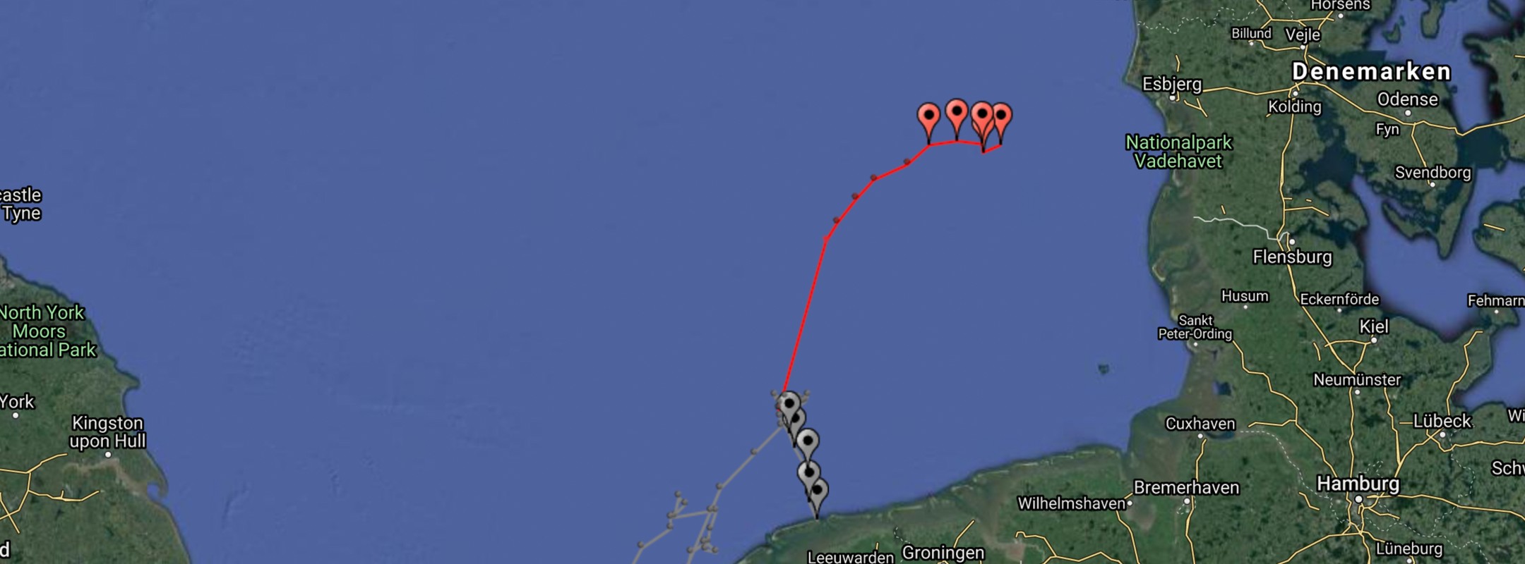 Landkaart met de route van de flessenpost 