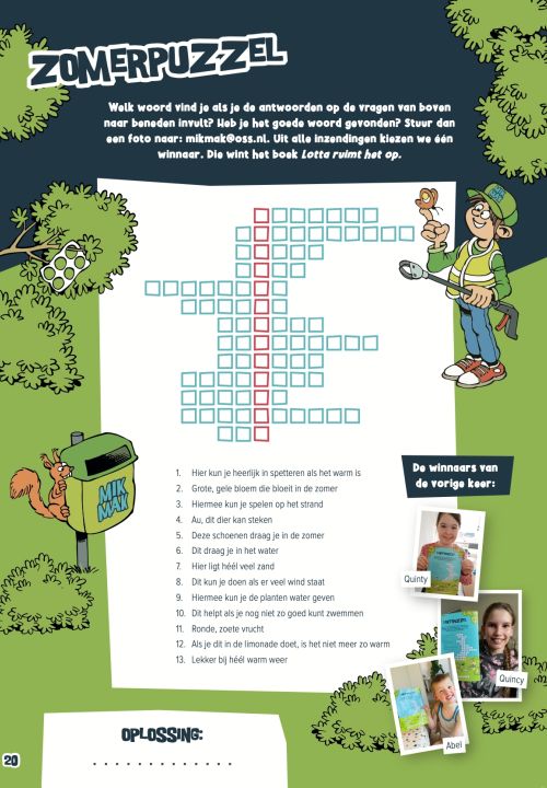 Zomerpuzzel kruiswoordpuzzel