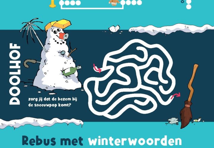 Twee winterpuzzels voor kinderen en een doolhof in winterthema