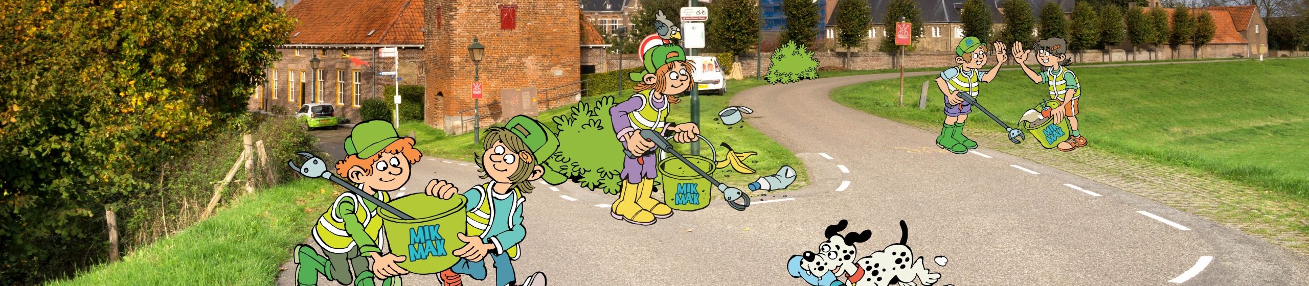 Illustraties van MikMakkers op de dijk in Megen